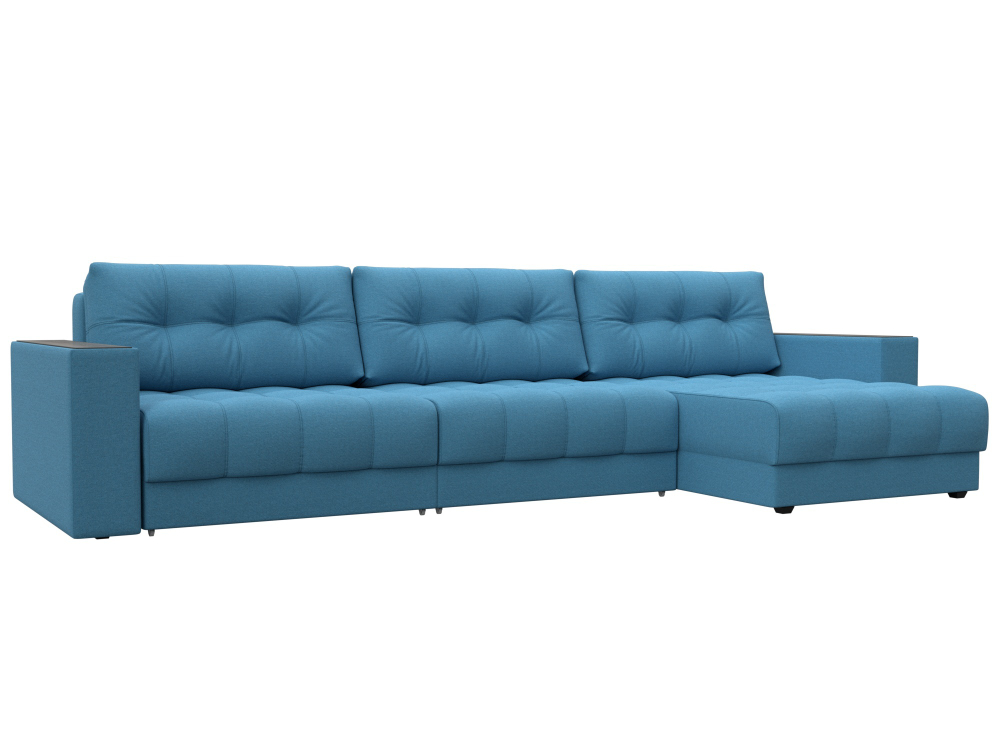 Диван угловой с декором Лига-049 НПБ Лонг, Амур 10 РОГОЖКА голубой
