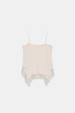 ZARA ТОП В БЕЛЬЕВОМ СТИЛЕ С КРУЖЕВОМ — ZW COLLECTION, БЕЖЕВО-РОЗОВЫЙ