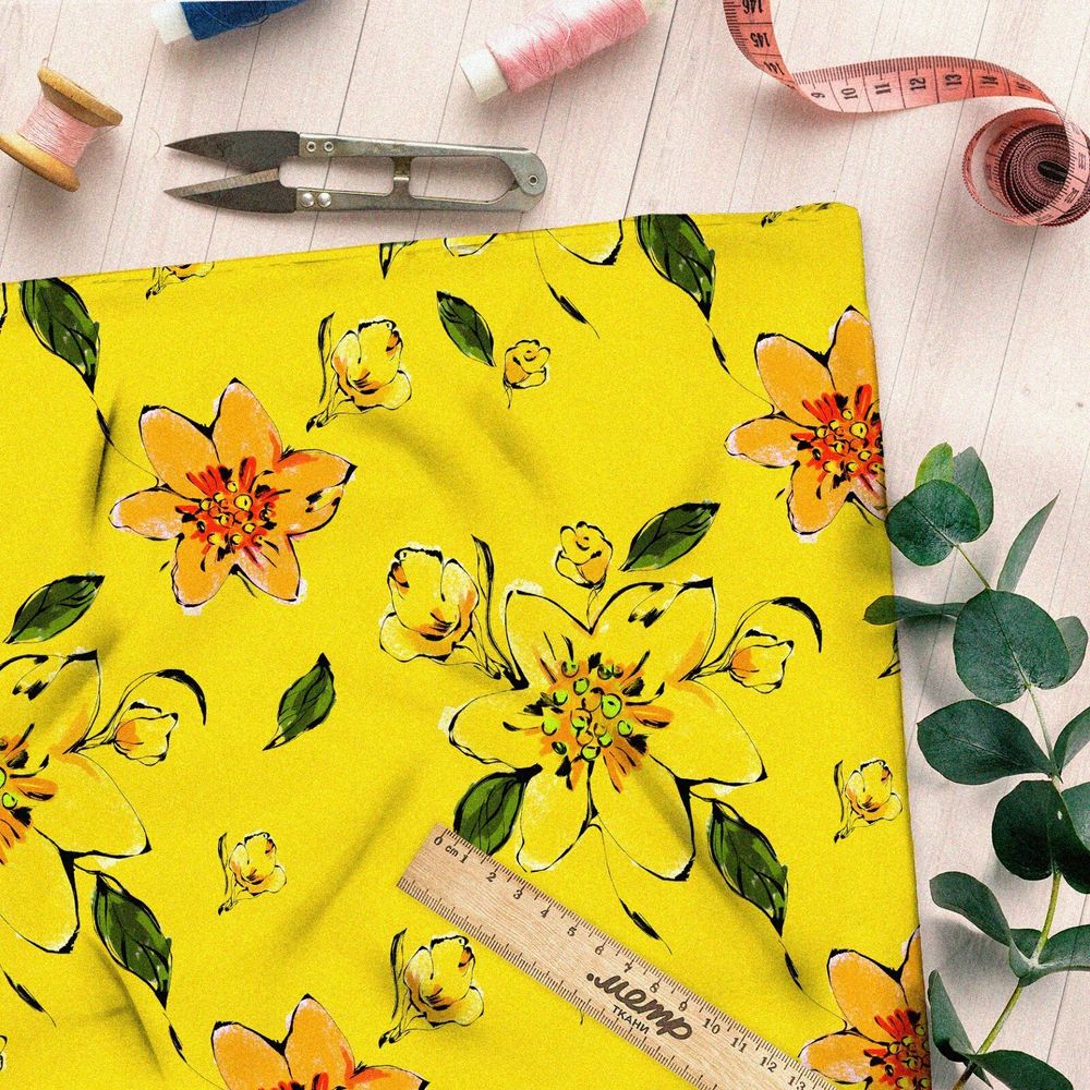 Ткань барби жёлтые оранжевые цветы