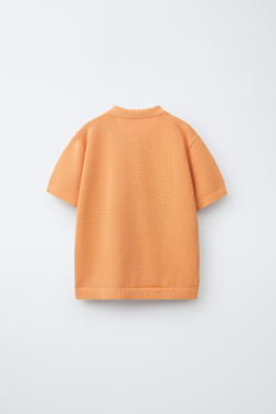 ZARA ОДНОТОННОЕ ПОЛО РЕЛЬЕФНОЙ ВЯЗКИ, ОРАНЖЕВЫЙ