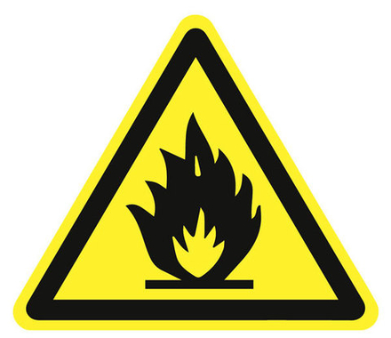 Знак на пластике W-01 "Пожароопасно. Легковоспламеняющиеся вещества."