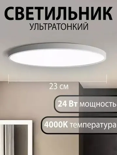 Люстра потолочная светодиодная 24 Вт / светильник потолочный накладной настенный круглый для кухни, спальни, ванной, гостиной, прихожей