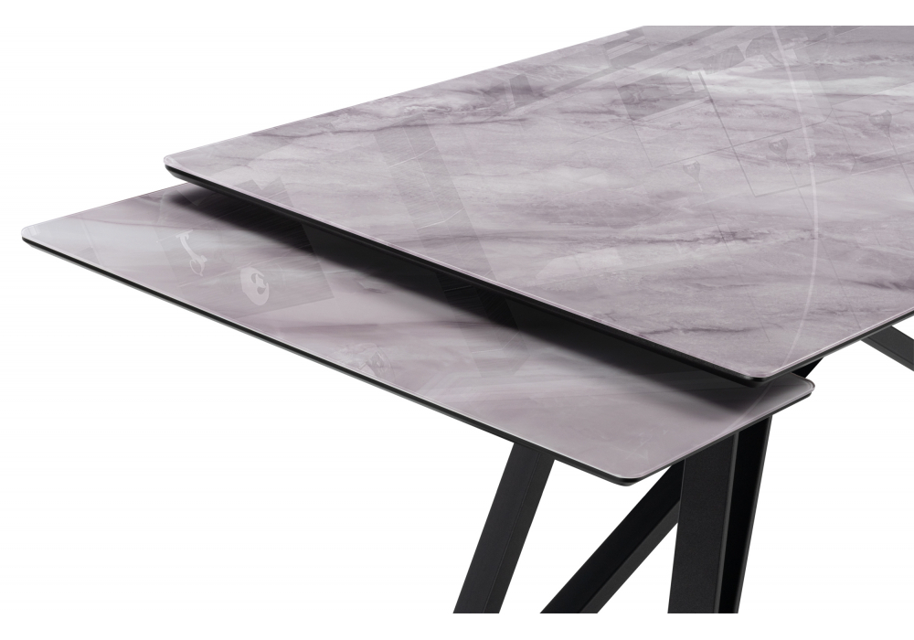 Стол стеклянный Woodville Вилсон 140(200)х80 серый мрамор, черный, ножки черные