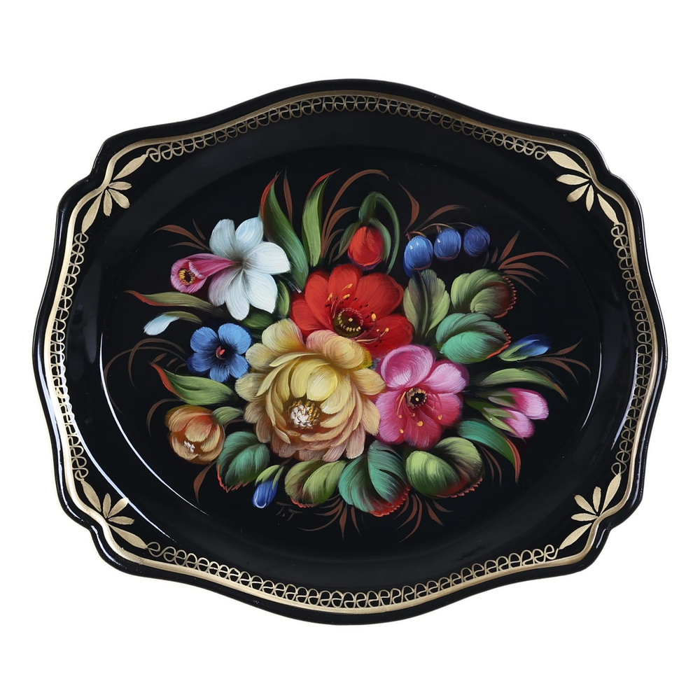 Жостовский поднос декоративный, размер 20х17 см (A3), металлический