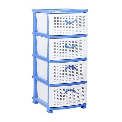 Комод "Ромашка" 4 секции, темно-голубой / белый РП-431