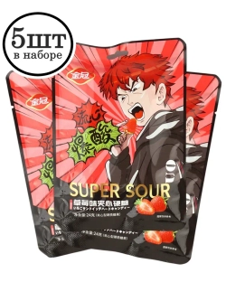 Супер кислые конфеты в Аниме стиле Клубника 24 г * 5 шт