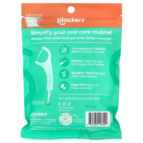 Plackers, Micro Line, зубная нить, свежая мята, 90 шт.