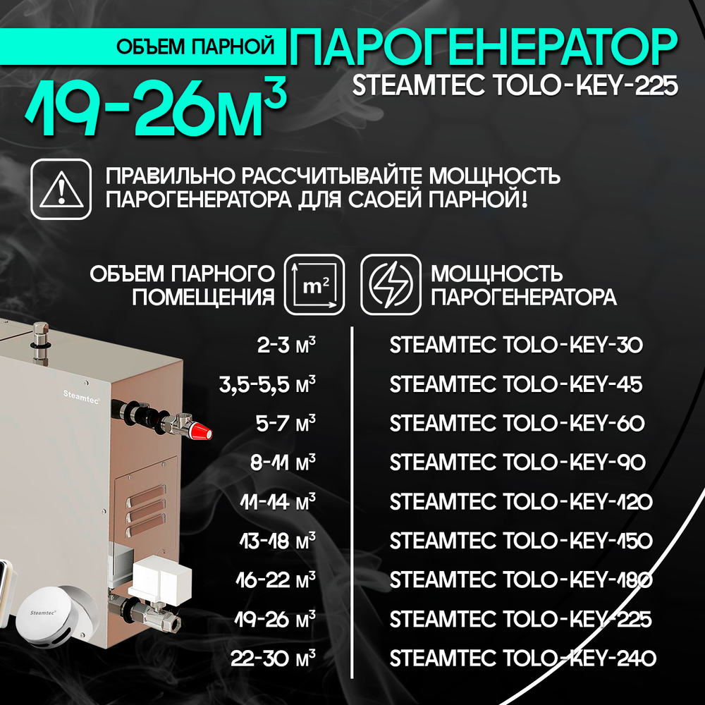 Steamtec TOLO KEY 225 - 22,5 кВт (стандартный модуль управления), парогенератор для хамама и турецкой бани