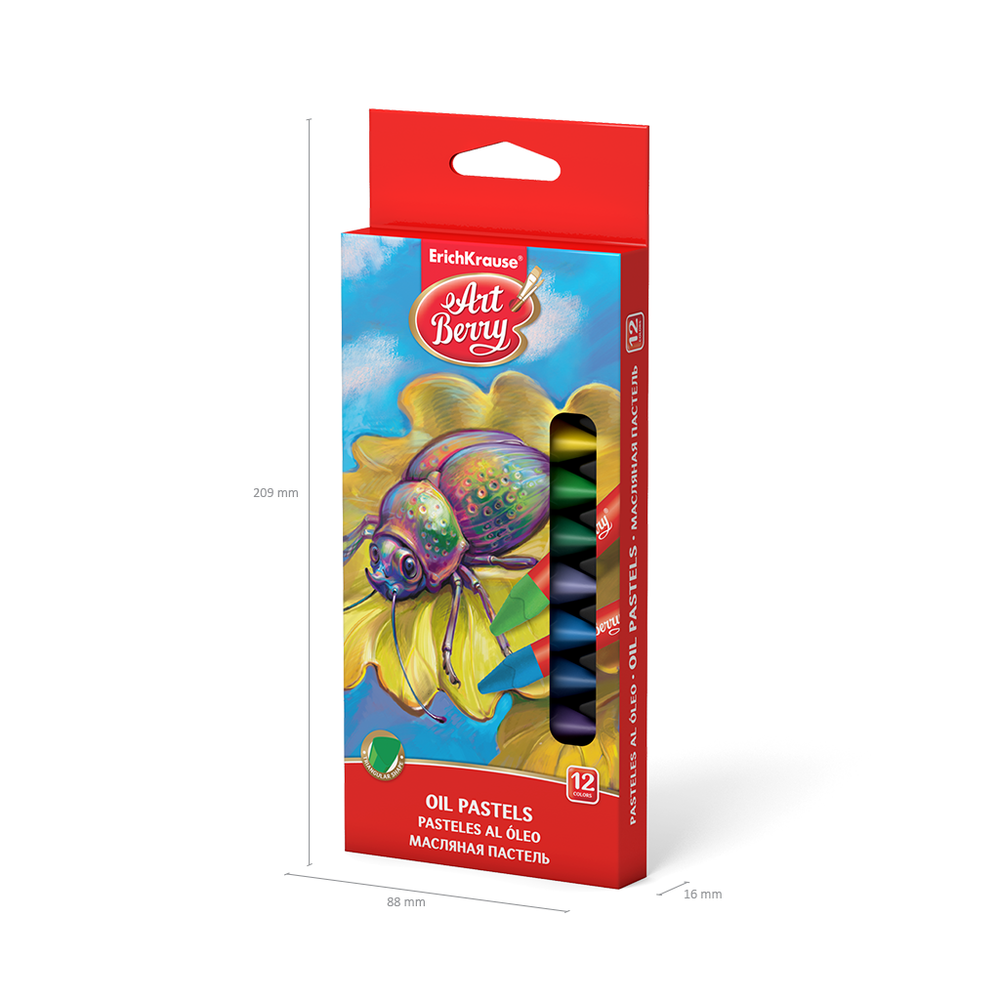 Пастель масляная Erich Krause 12 цветов, трехгранная, картонная упаковка, европодвес, "Artberry"