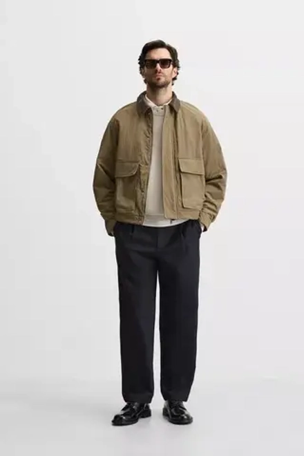 ZARA ПУХОВИК С ВОРОТНИКОМ В ТОН, БЕЖЕВЫЙ