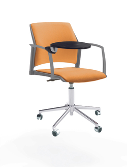 Кресло Rewind каркас хром, пластик серый, база стальная хромированная, с закрытыми подлокотниками и пюпитром, сиденье и спинка оранжевые