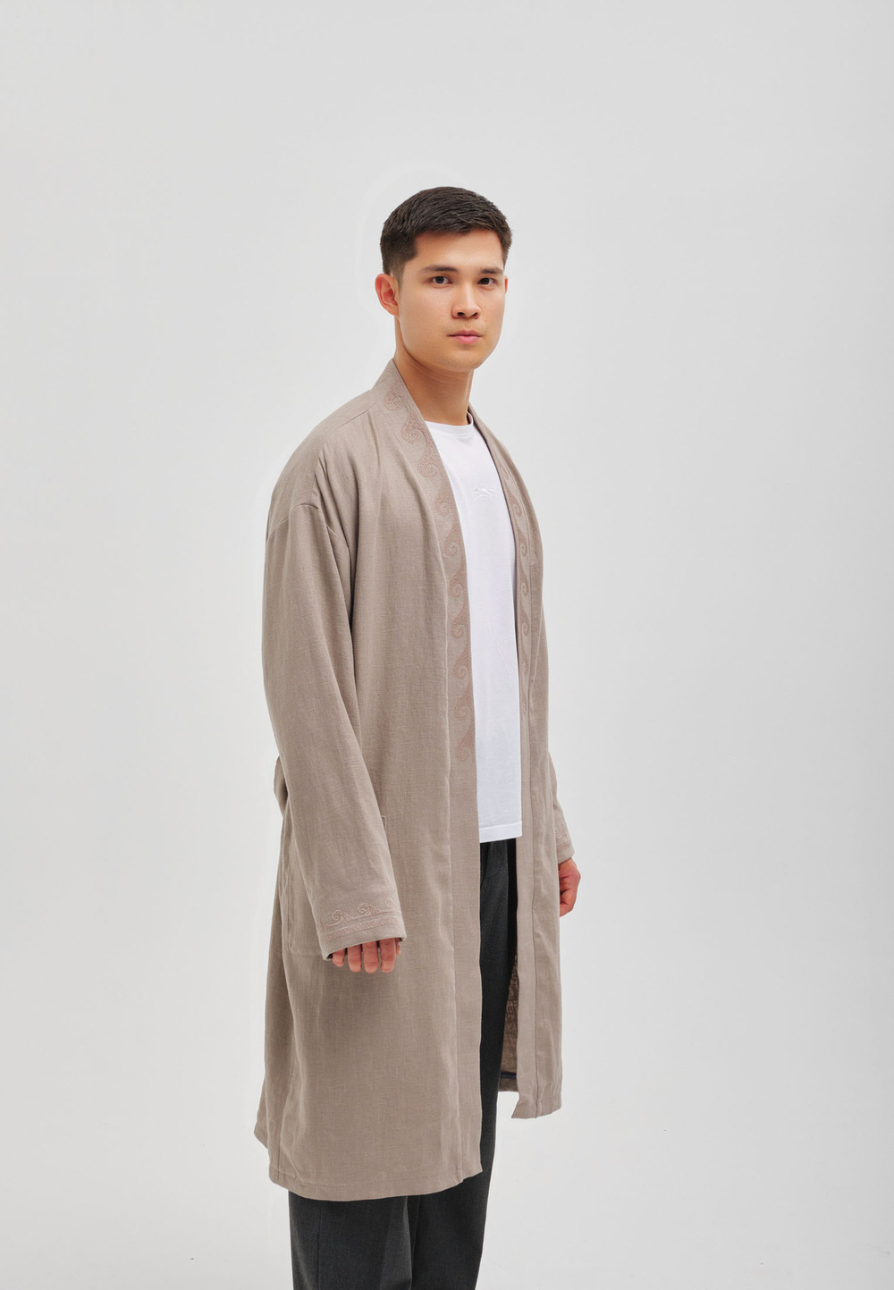 Шапан льняной длинный OYU TOLQYN DARK BEIGE
