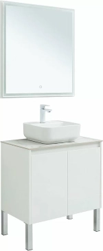 Тумба с раковиной Aquanet Nova Lite 75 с зеркалом, 2 дверцы белый глянец