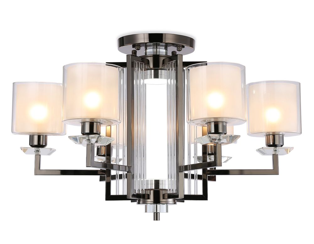 Потолочная люстра TR4422/6 DCH/CL/FR черный хром/прозрачный/белый матовый E27*6 max 40W D748*463 (лампы LED E27*6 10W 4200K в комплекте)