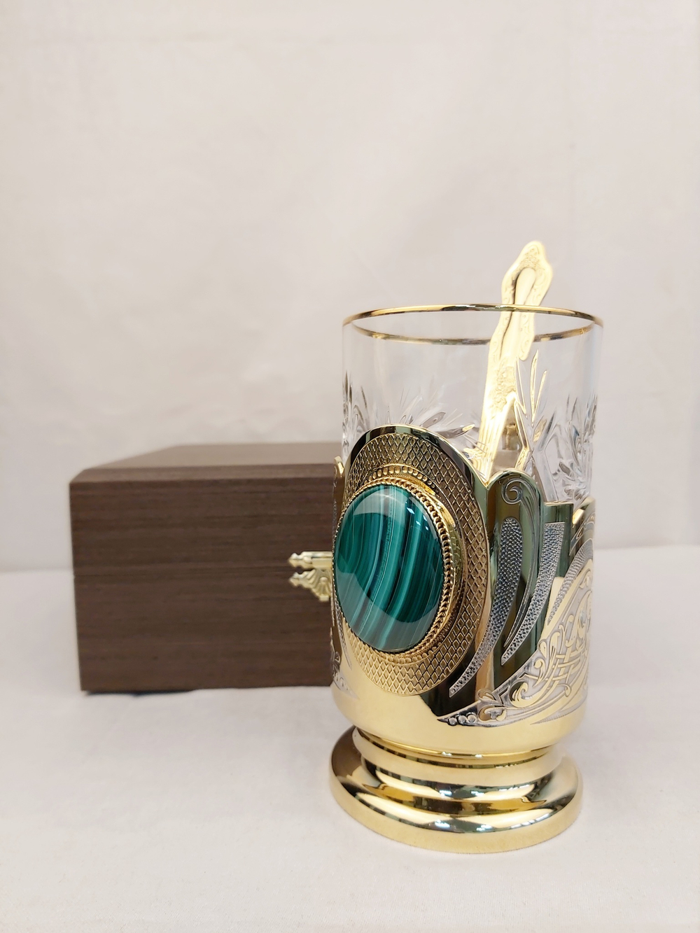 Чайный набор с ложечкой "Малахит" №4