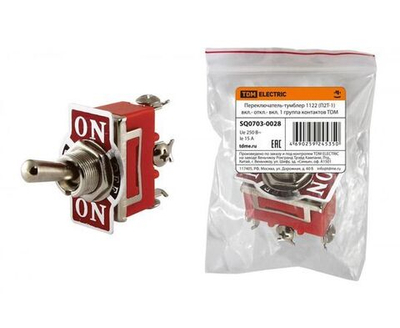 Переключатель-тумблер TDM 1122, П2Т-1, вкл - откл - вкл, 1 группа контактов SQ0703-0028 - 1 шт
