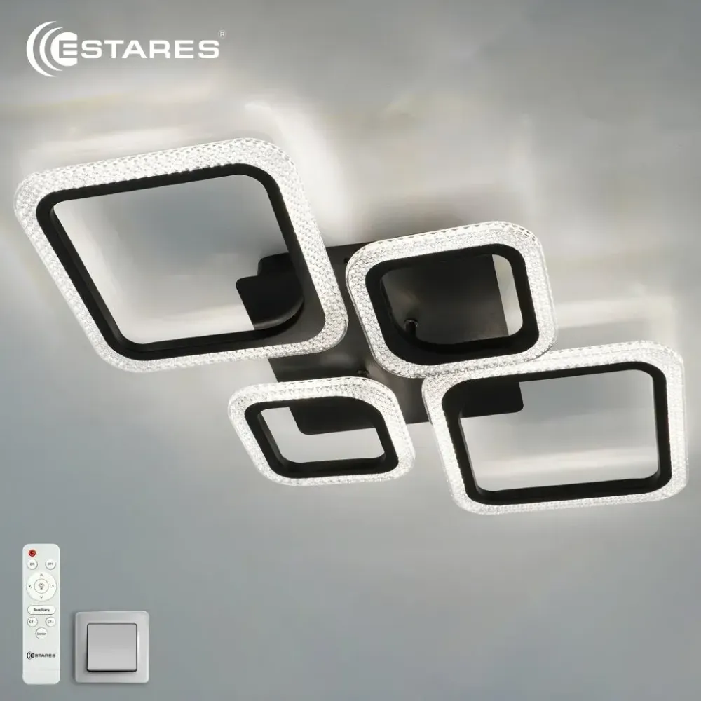 Управляемая светодиодная люстра OVAL prizma 80W 4S-RC-725x423x80-BLACK/CLEAR-220-IP20