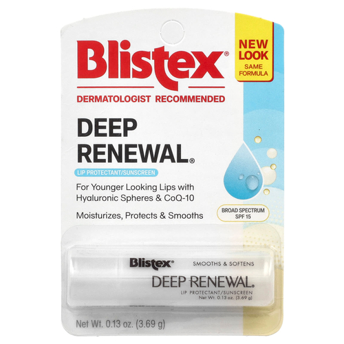 Blistex, Глубокое обновление, средство против старения лечения, средство защиты губ/солнцезащитный крем, фактор защиты SPF 15, 0,13 унций (3,69 г)