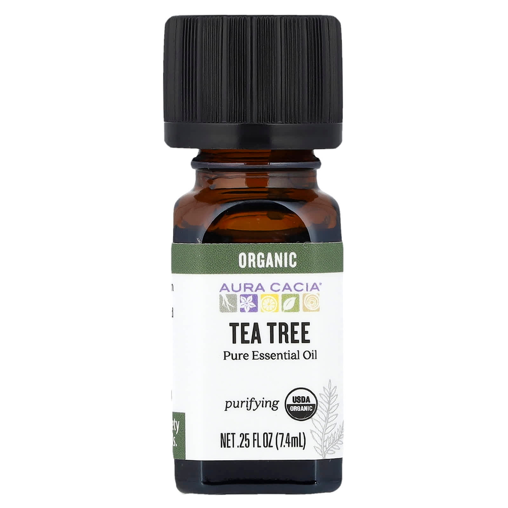 Aura Cacia, чистое эфирное масло, органическое чайное дерево, 7,4 мл (0,25 жидк. унции)