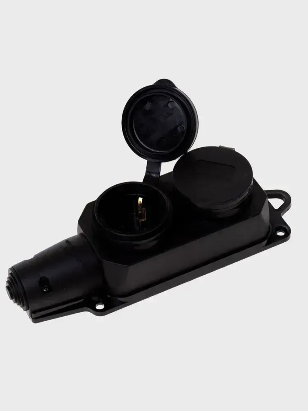 Колодка розеточная электрическая каучуковая IP44 влагозащищенная герметичная на 2 розетки, 16А, черный