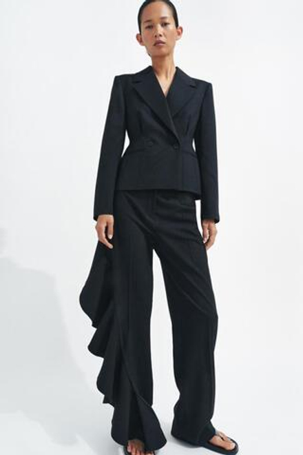 ZARA БРЮКИ С ВОЛАНАМИ — ZW COLLECTION, ЧЕРНЫЙ