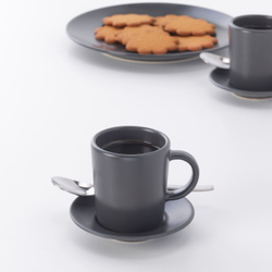 IKEA DINERA  (ИКЕА ДИНЕРА)  -  Чашка для эспрессо с блюдцем, темно-серая, 9 мл
