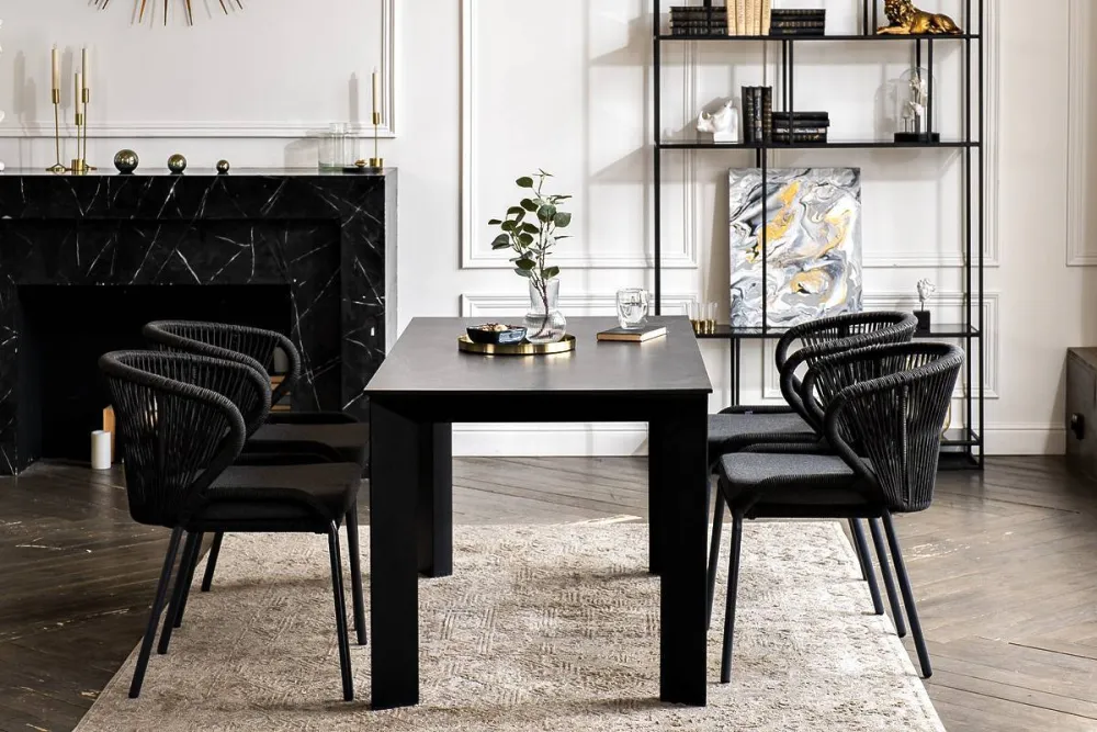 "Венето" обеденная группа на 4 персоны со стульями "Милан", каркас темно-серый, роуп темно-серый