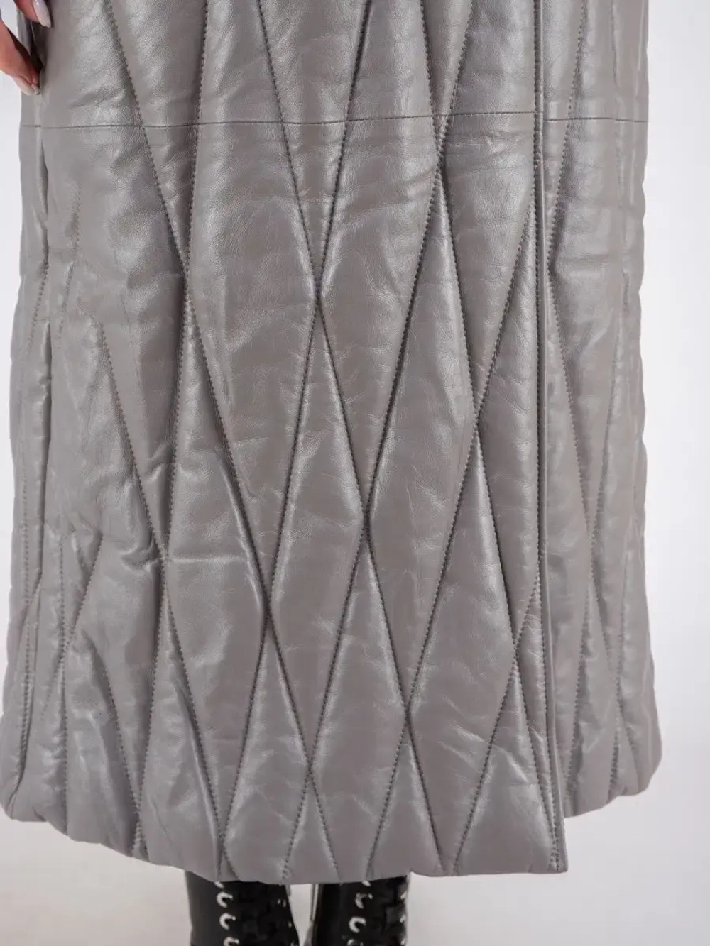 Пальто женское кожаное утепленное длинное Турция