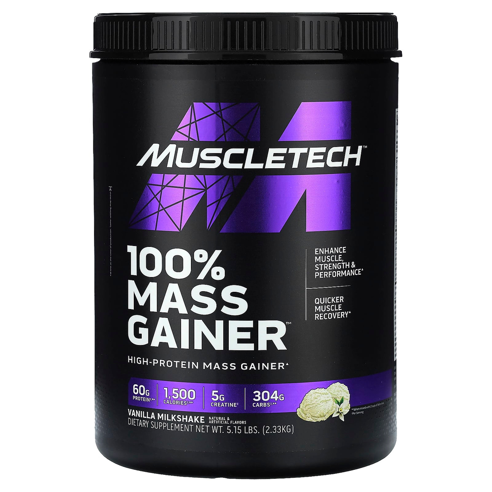 MuscleTech, 100% Mass Gainer, ванильный молочный коктейль, 2,33 кг (5,15 фунта)