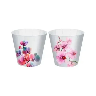 Горшок для орхидей 1,6л с дренажной вставкой с декором (белый перламутр) (комплект 16 шт)