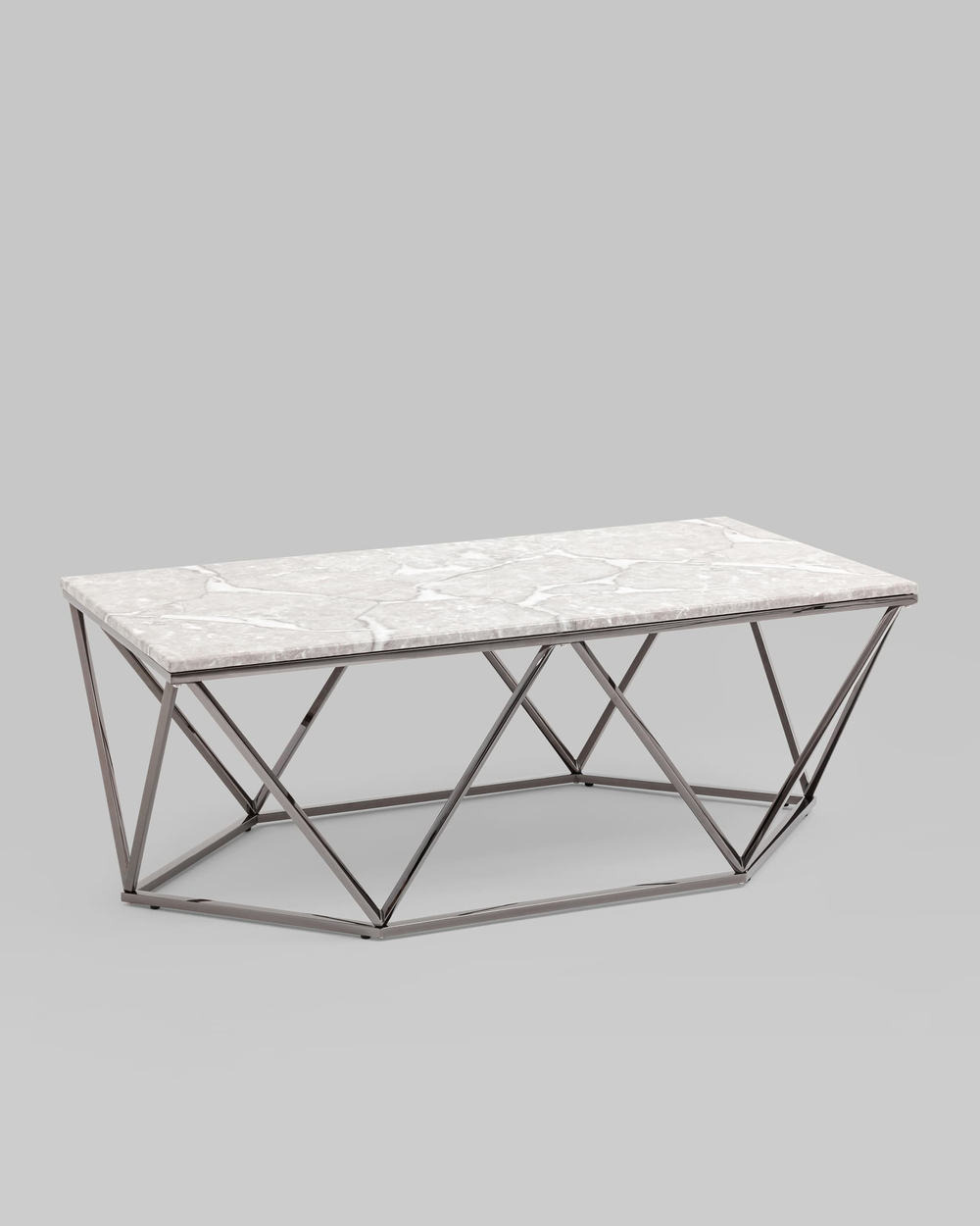Журнальный столик Авалон 122*66 серый мрамор сталь темный хром