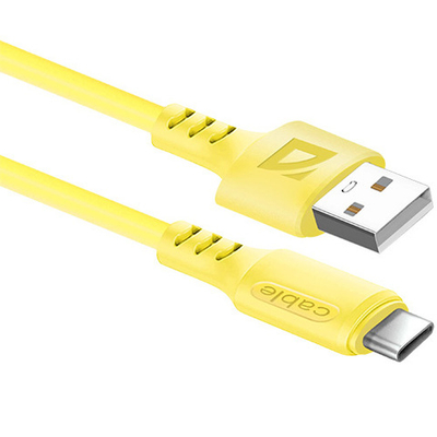Кабель Defender F207, USB 2.0 (AM) - Type C, 2.4А, жёлтый, 1метр