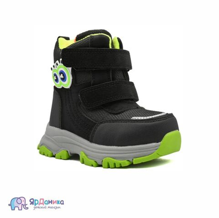 Зимние ботинки М+Д серо-черные с зелеными глазами 3809-1