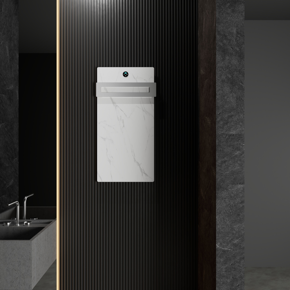 Полотенцесушитель электрический с каменной плитой Белый мрамор WONZON & WOGHAND STUTTGART, Брашированный никель (WW-A501-BR)