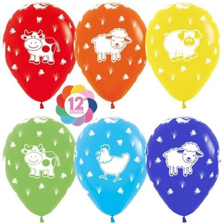 Шар (12''/30 см) Веселая ферма, Ассорти, пастель, 5 ст, 50 шт.