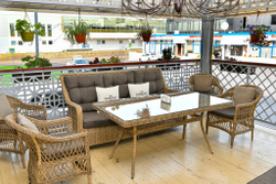 "Гляссе" диван трехместный из искусственного ротанга, цвет соломенный