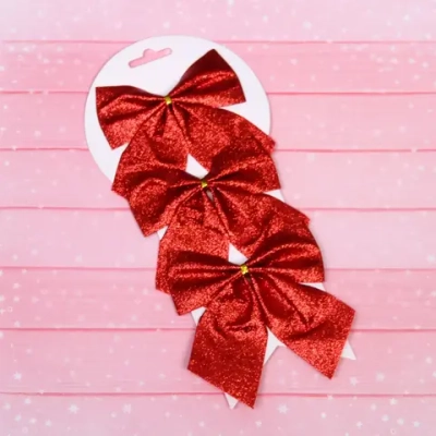 Бант на ёлку «Зимнее очарование» 11*11 cм (набор 3 шт), Красный