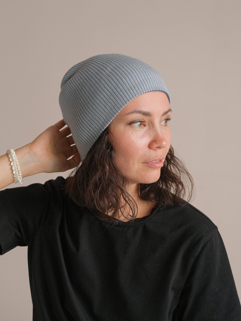 Шапка вязаная зимняя ТВИНС(Джинс/Серый)