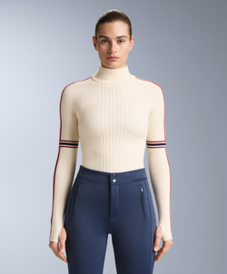 Oysho Термофутболка Base Layer вязаная с контрастными деталями, экрю