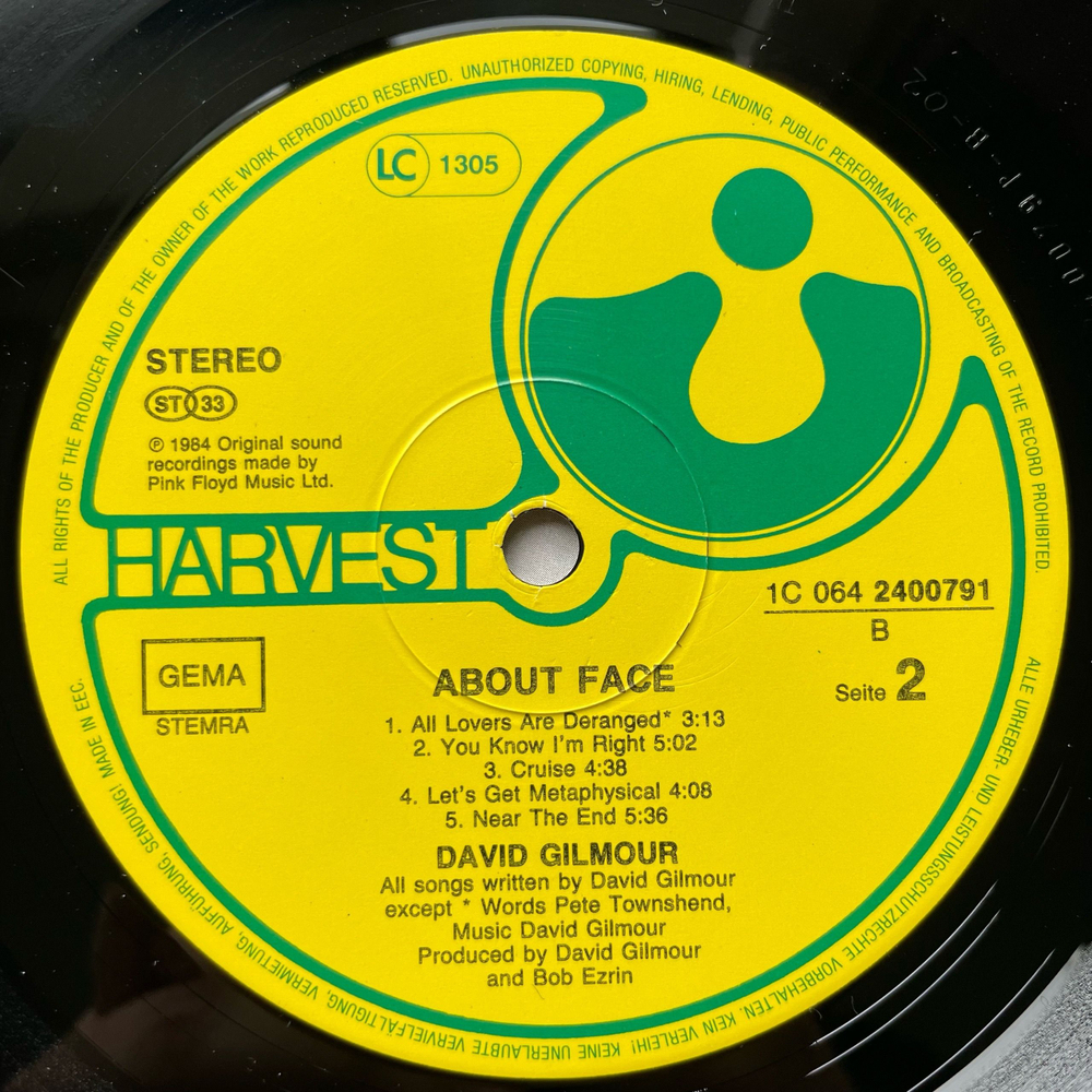 Винтажная виниловая пластинка LP David Gilmour About Face (Германия 1984)