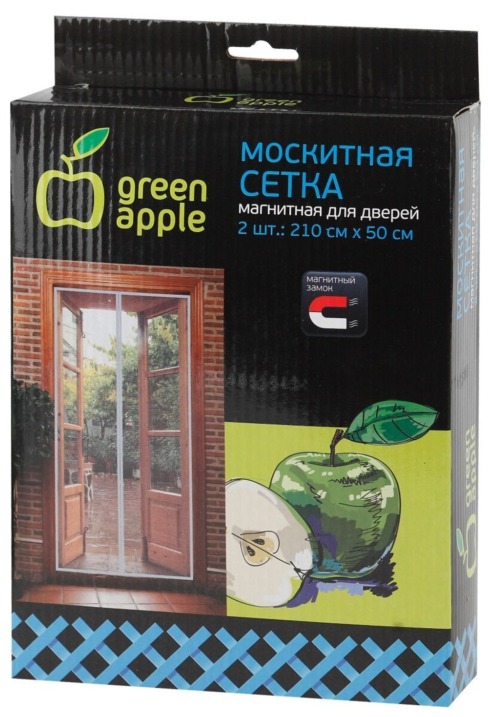 Сетка москитная магнитная GREEN APPLE на дверь 2штx210смx50см(распашная), магнитный замок