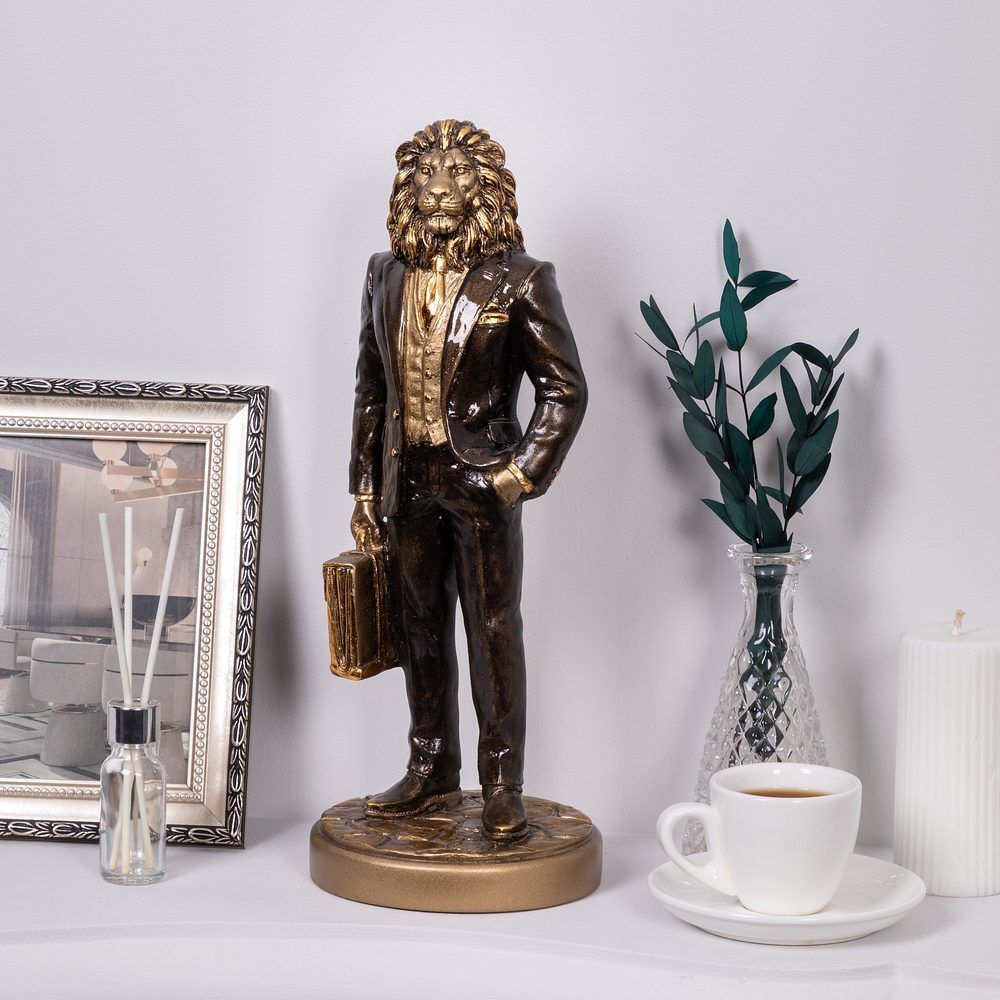 Скульптура Лев Бизнесмен Бронза Коричневый