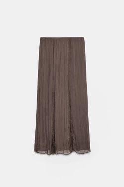 ZARA ЮБКА С КРУЖЕВНЫМИ КЛИНЬЯМИ ГОДЕ, ТЕМНО-КОРИЧНЕВЫЙ