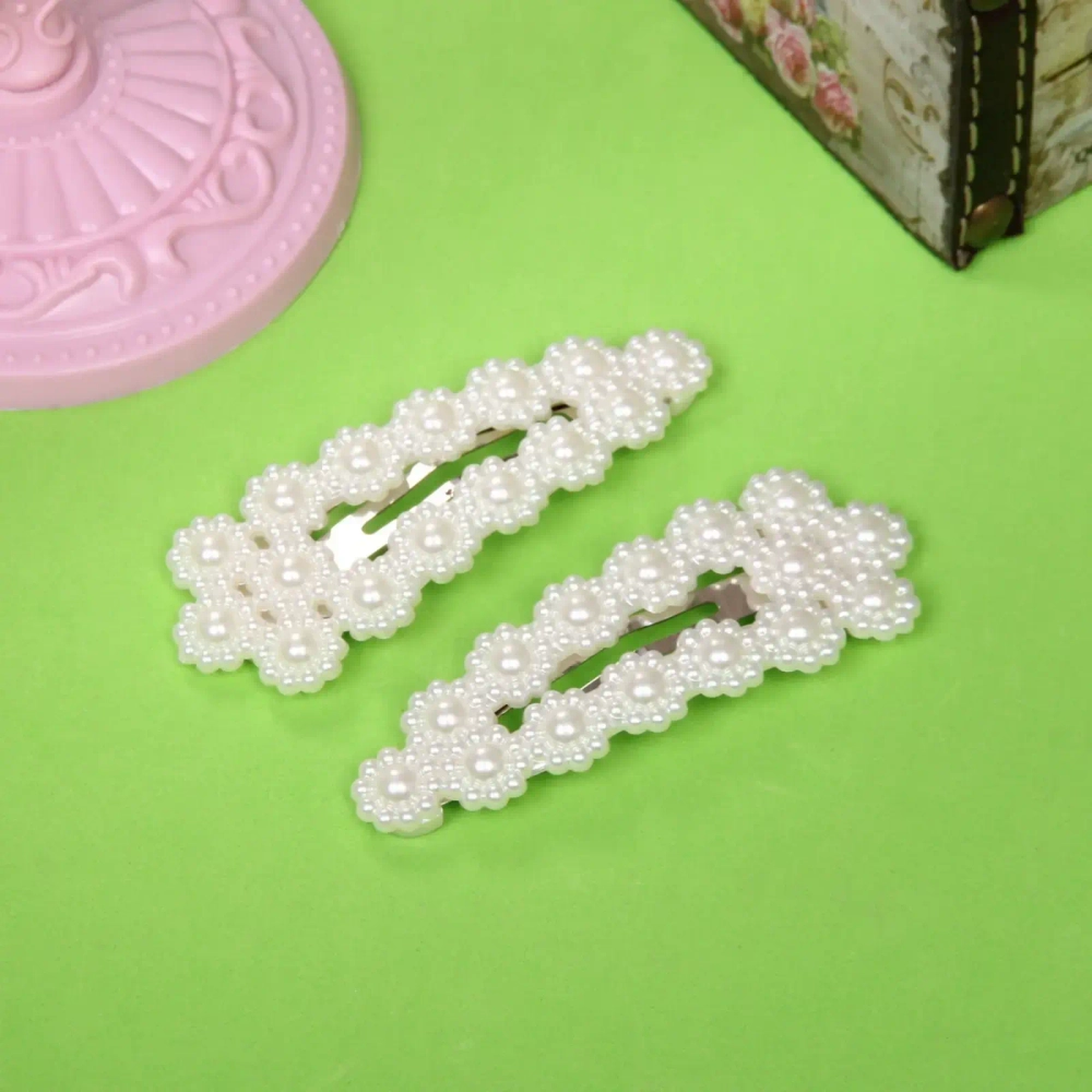 Зажимы для волос 2шт «New collection -Жемчужинки», овал, цвет белый, 8*3см