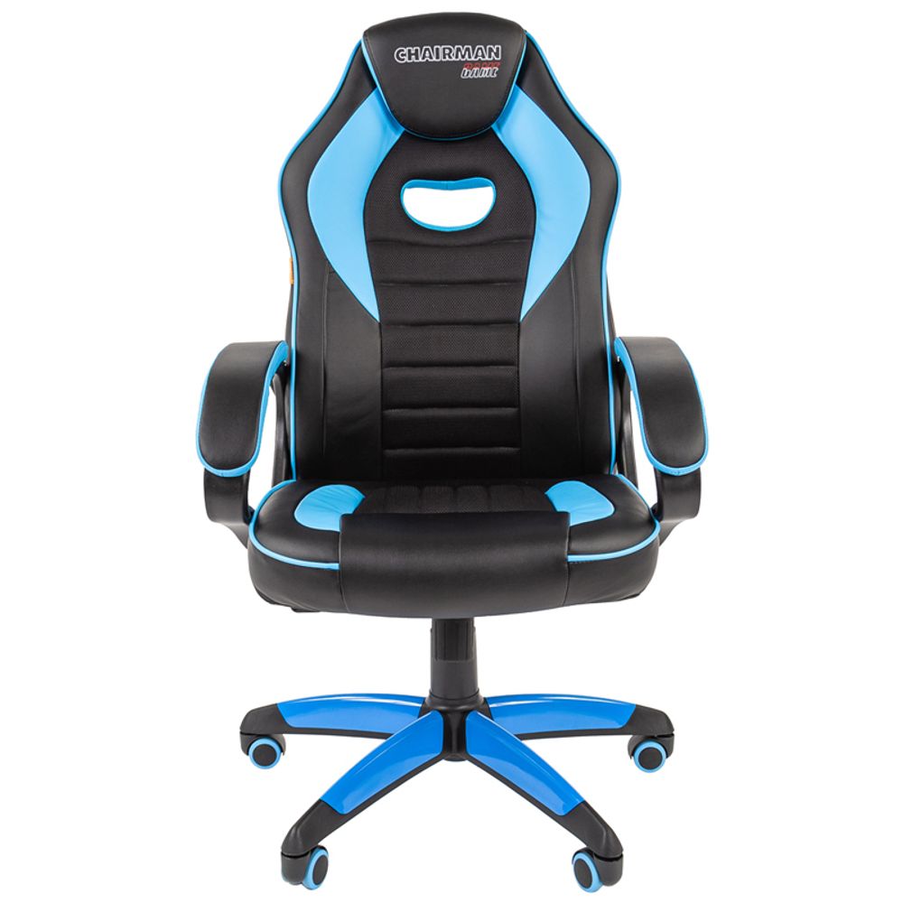 Кресло игровое Chairman "Game 16", экокожа черная/голубая, ткань TW черная, механизм качания