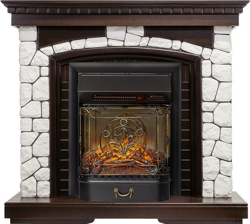 Каминокомплект Glasgow - Темный дуб / Белый с очагом Majestic FX M Black RC