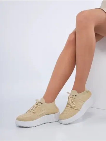 Слипоны на высокой подошве мокасины летние текстильные