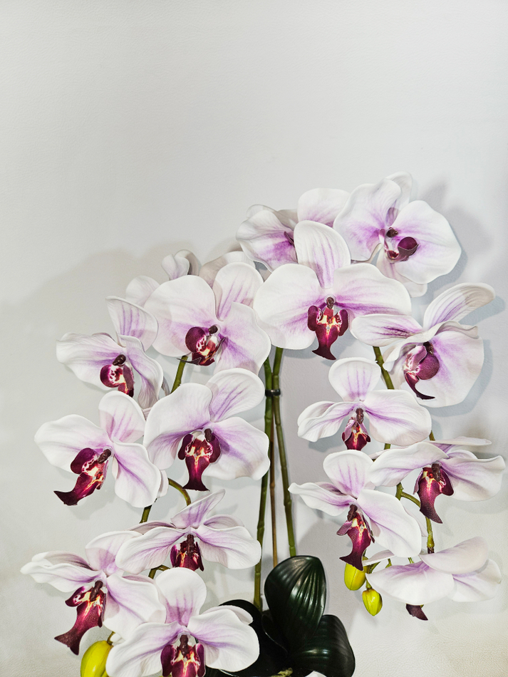 Орхидеи сиреневые 2 ветки латекс в горшке