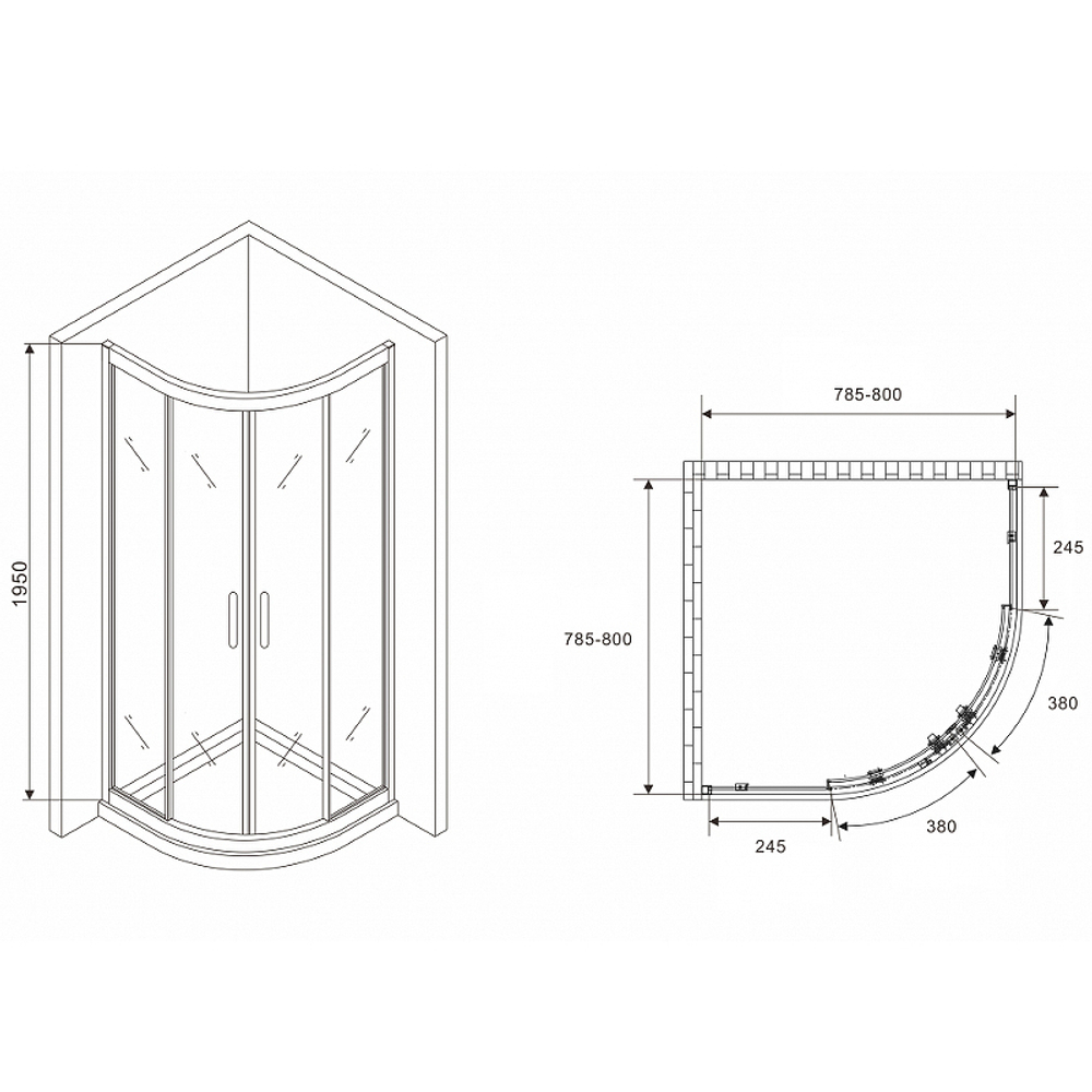 Душевой уголок Abber Schwarzer Diamant 80x80 AG01080 профиль Хром стекло прозрачное
