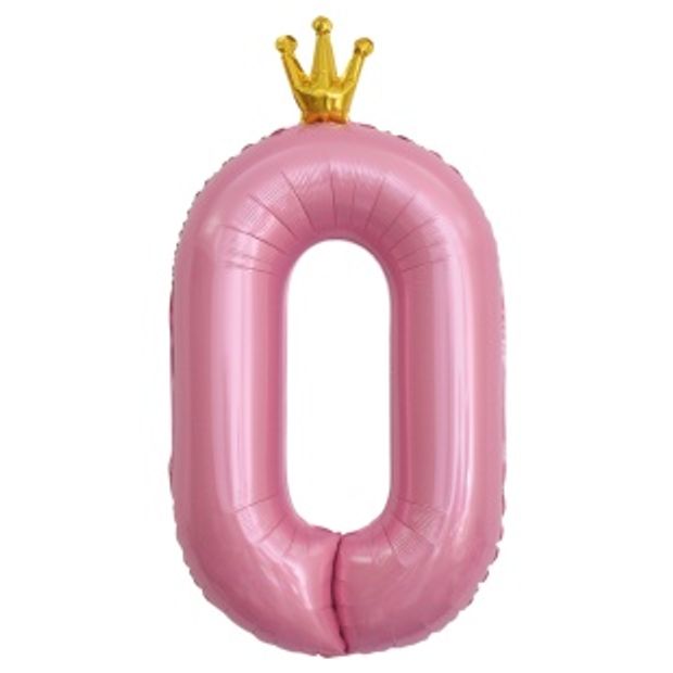 К Шар цифра Розовый "С золотой короной. Цифра 0" 102 см (БГ-60)